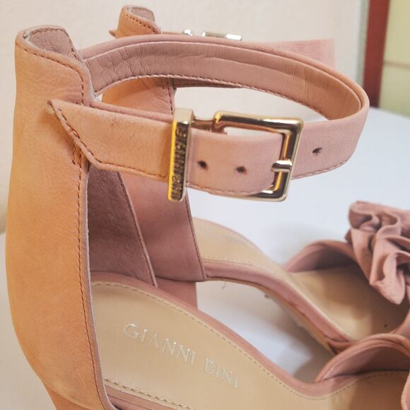 Gianni BiniFloral Nubuck Ankle Strap Block Heels Sz 7M Pink - Picture 5 of 8